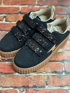 Baskets éclair Aby noir et or à scratchs léopard - Vanessa Wu