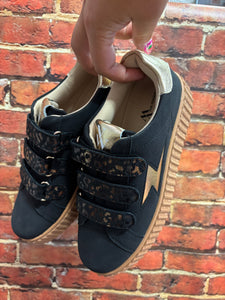 Baskets éclair Aby noir et or à scratchs léopard - Vanessa Wu